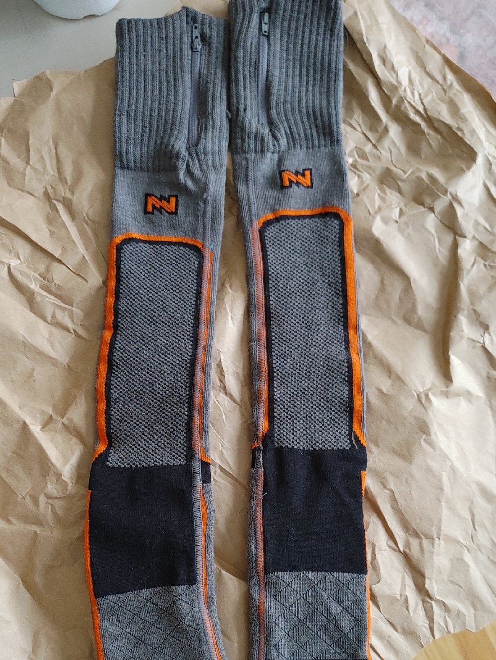 Gray Athletic Crew Socks with Orange Accents